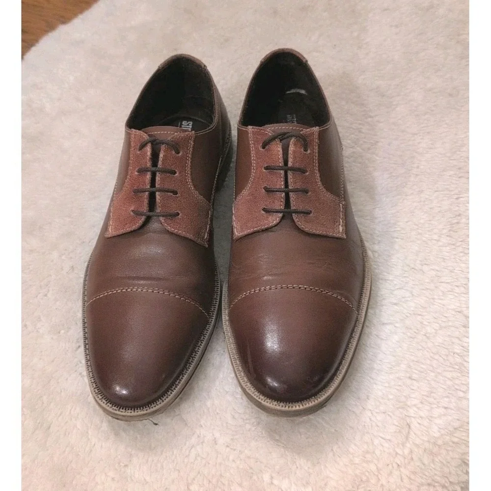 Stacy Adams Dress Shoe Mens Sz 9.5M Brown Suede Leather Oxford Derby Cap Toe EUC